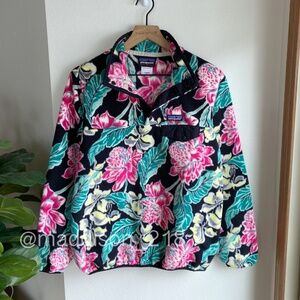 Patagonia Manoa Black Synchilla Fleece Medium Pullover Fleece Black Green Pink M